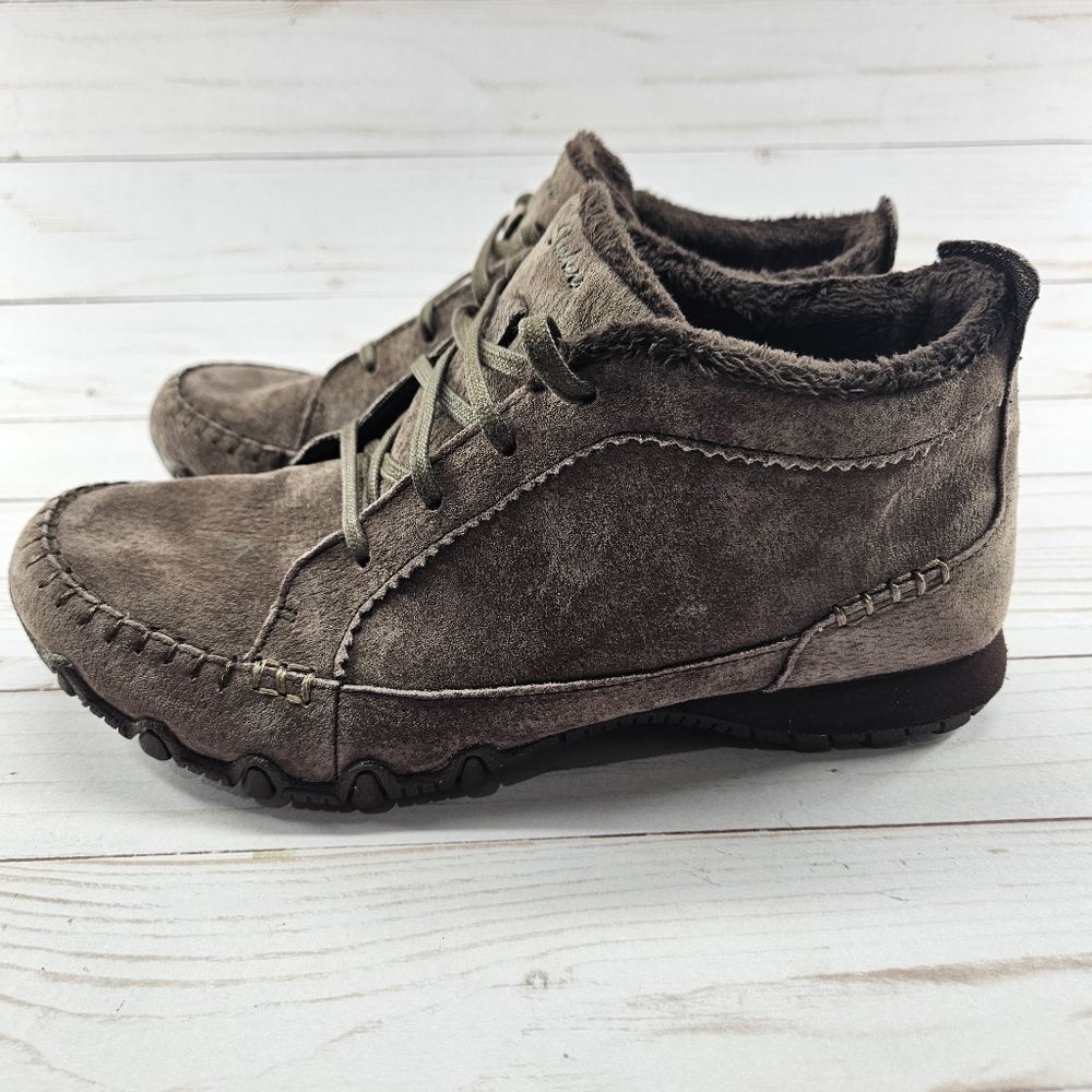 Skechers Womens Size 8 Relaxed Fit‎ Biker Suede Moccasin Chukka Boot Brown Lined